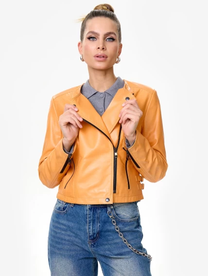 Кожаная женская куртка косуха 389, оранжевая, размер 46, артикул 90441-4
